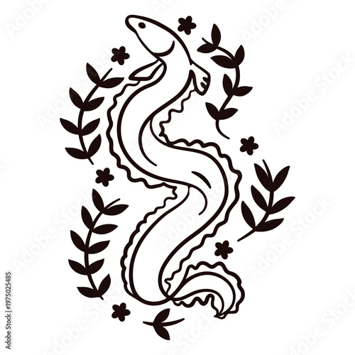 Eel stroke floral sea creatures