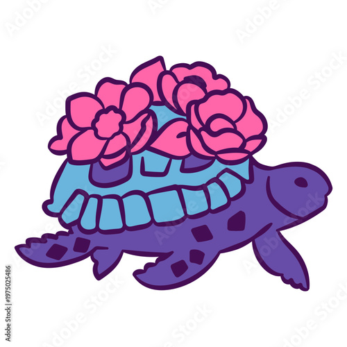 Turtle color stroke floral sea creatures
