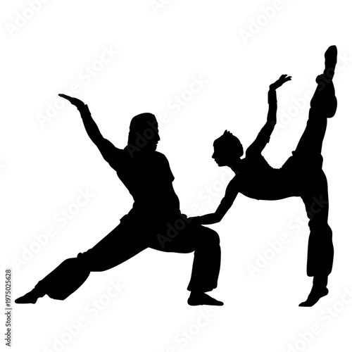 Woman and man ballet silhouette dancers