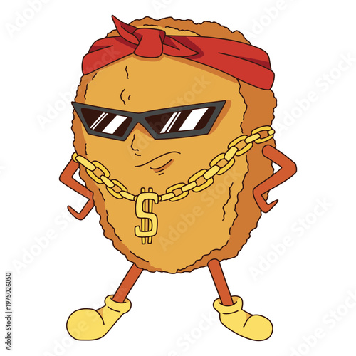 Cartoon nugget with sunglasses and a chain around his neck