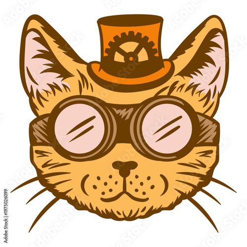 Steampunk cat with goggles and a top hat
