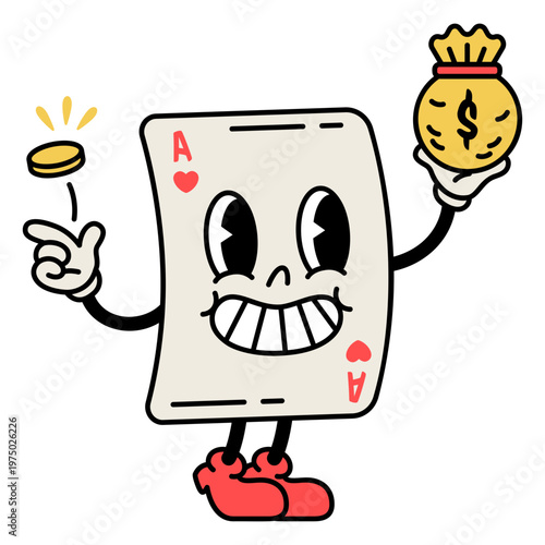 Cartoon ace of spades holding a gold coin