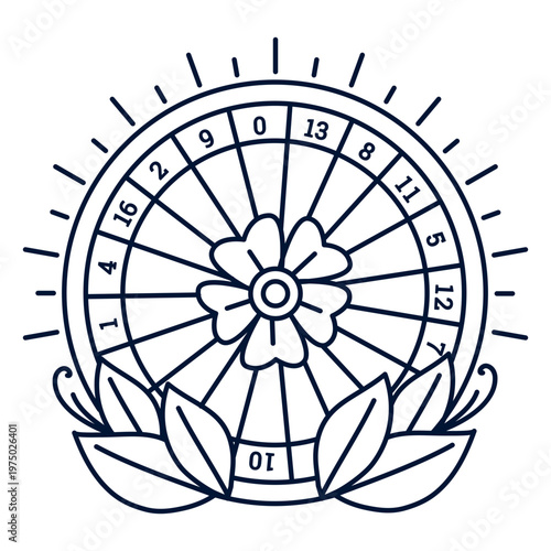 Black and white image of a wheel of fortune