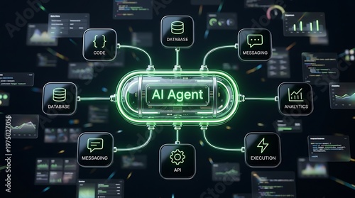 Ai agent network a futuristic visualization of artificial intelligence and interconnected systems