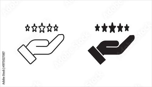 Five stars and hand, customer review, quality rating icon set,  vector stroke and color editable on white background