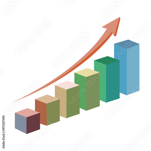 Free Download Colorful 3D Bar Graph with Rising Red Arrow Representing Financial Growth and Success - GFXLoad