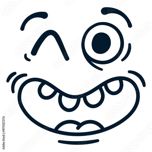 Cartoon face with a big mouth and big eyes