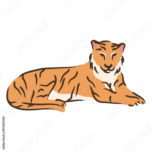Tiger laying down color stroke