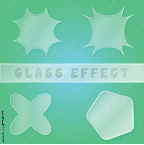 Glass effect design elements stars and geometric shapes on teal background