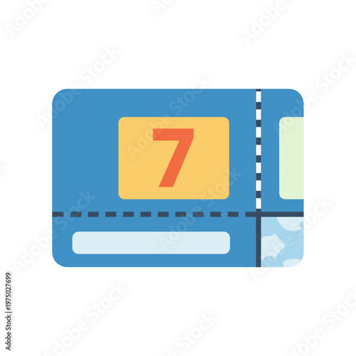 Ticket stub with number seven and coupon elements for event entry, admission, or special promotion offering value.