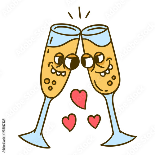 Two glasses of champagne with hearts on them