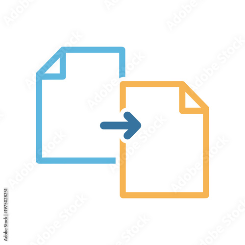 Data transfer flat icon two document papers with arrow symbol copy files exchange migration data sharing synchronization duplicate vector illustration.