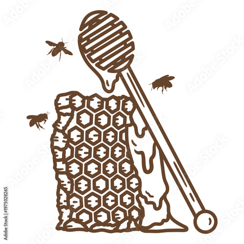 Beehive with a wooden stick and a honeycomb