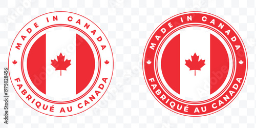 Made in Canada Fabriqué au Canada Badge with Canadian Flag Maple Leaf Round Stamp with transaprent background eps file