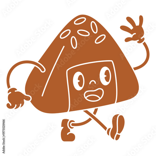 Brown cartoon onigiri character running