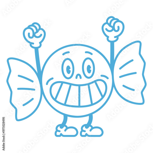 Blue drawing of a gummy bear with his arms up