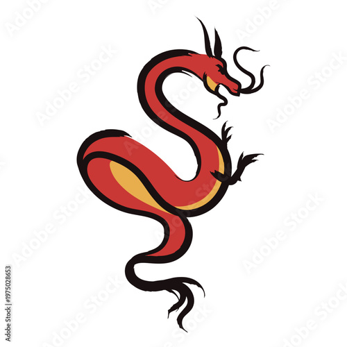 Dynamic red mythical creature illustration design