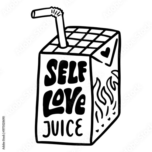 Playful self-love juice carton illustration