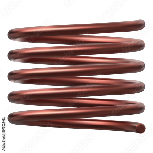 Metal spring, extended copper coil, 3D vector realistic flexible spiral metal wire, brass springy coil short front view