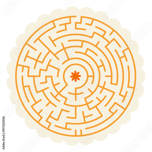 Circular maze with an orange flower in the middle