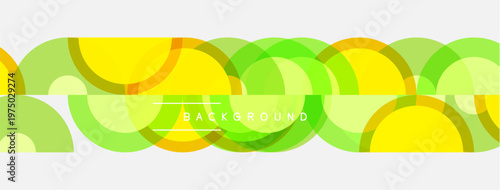 Abstract colorful circles overlap creating seamless pattern. Bright yellow, green hues dominate white space. Modern design element.