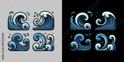 Abstract wave icon in modern style with gradient, decorative elements and smooth curves, isolated on light and dark backgrounds for design use