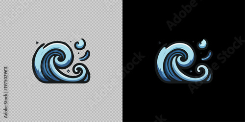 Abstract wave icon in modern style with gradient, decorative elements and smooth curves, isolated on light and dark backgrounds for design use