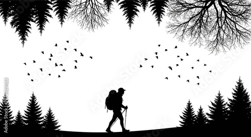 Man hiking with backpack outdoors.