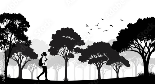 Man Running Through Trees Silhouette.