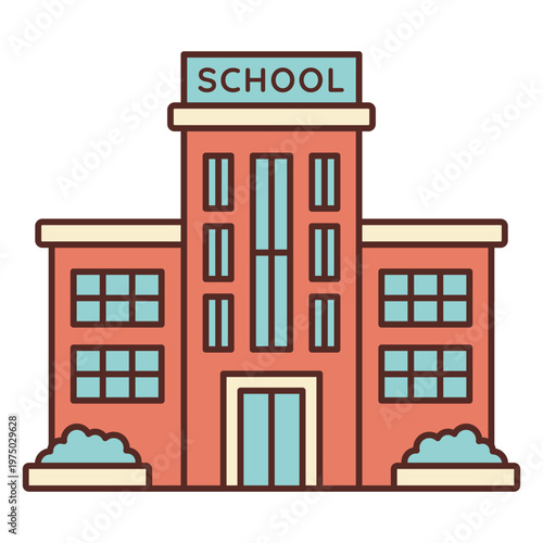 School building color stroke icon