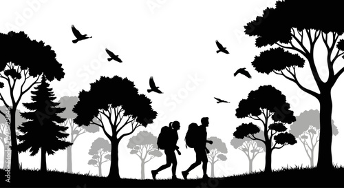 People Hiking in Nature Outdoors Together.