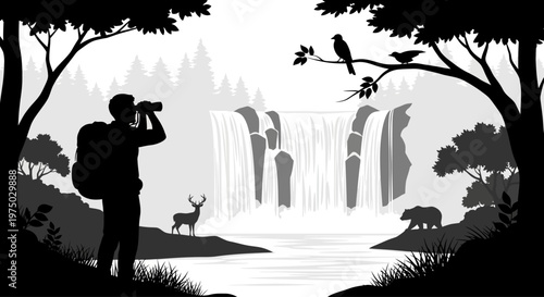 Man taking photo with camera outdoors.