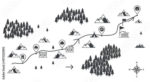 Black and white mountain trail map.
