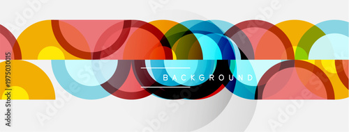 Abstract colorful circles overlap, creating dynamic background. Modern design features translucent shapes, vibrant hues.