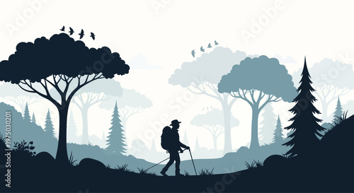 Man hiking with trekking poles slowly.