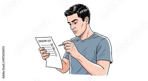 Man checking grocery list before shopping