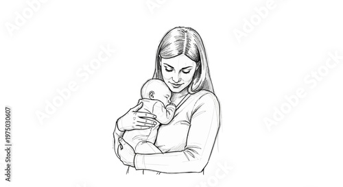Mother holding baby sketch