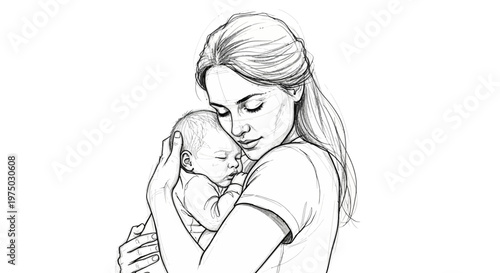 Mother holding newborn baby sketch