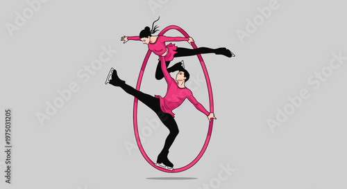 Graceful Figure Skating Duo Performs Artistic Routine Inside A Hoop