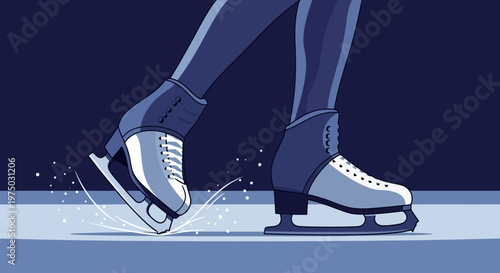 Graceful Figure Skating Motion With Blades Cutting Through Ice