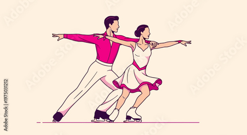 Graceful Ice Dancing Couple Performing a Synchronized Move Elegantly