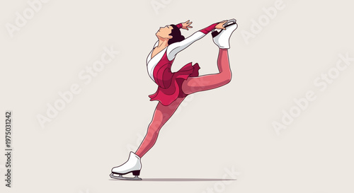 Graceful Ice Skater Performing A Difficult Pose In Artistic Competition Style