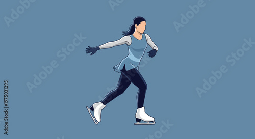 Graceful Ice Skater Performing On A Blue Background With Motion