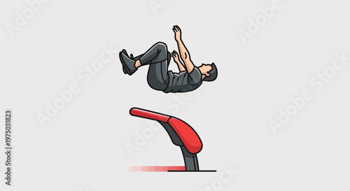 Gymnast Performing A Somersault Over A Vaulting Table In Cartoon Style
