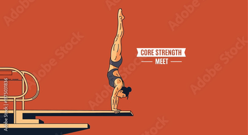Gymnast Demonstrates Core Strength On Diving Board