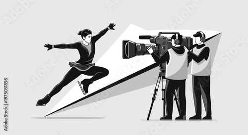 Ice Skater Performance Captured By Television Crew