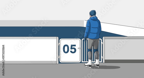 Ice Skater Stands Ready By Gate Number Five