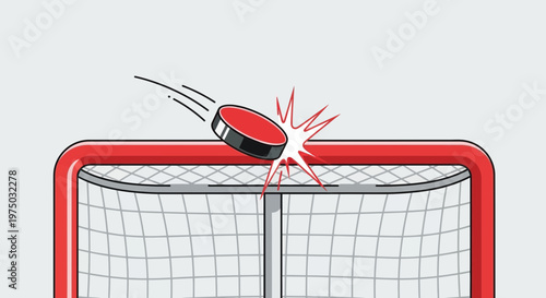 Hockey Puck Soaring Towards Net During Intense Game Action