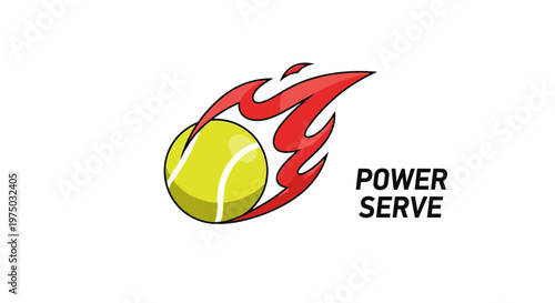 Ignited Tennis Ball With Flames And Text Dynamic Power Serve Graphic