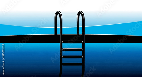 Inviting Pool Ladder With Rippling Blue Water And Sky Background